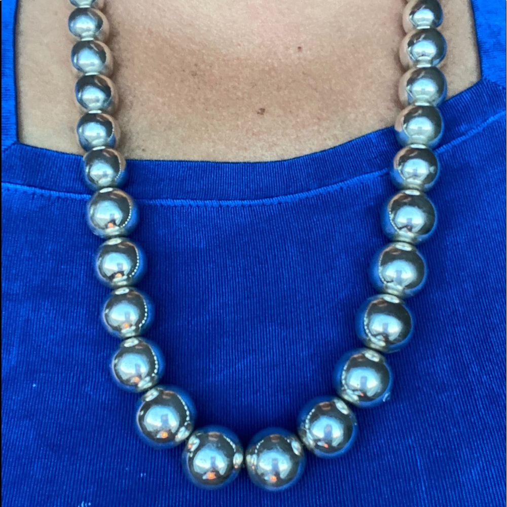 Vintage Graduated Silver Pearl Necklace & Earring Set